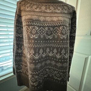 Garnet Hill Brown and Cream Patterned Turtleneck Sweater